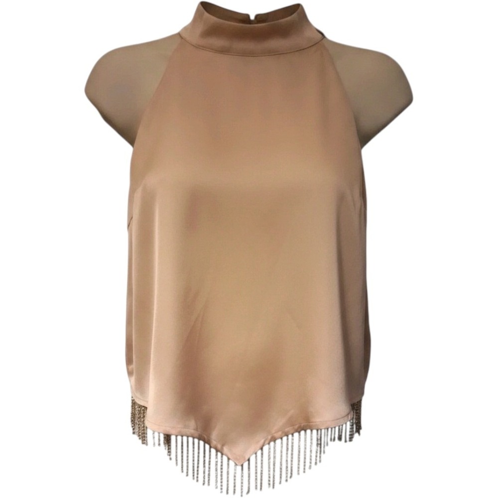 Blue B Blush Colored Halter Top‎ With Rhinestone Fringe Size M Handkerchief New